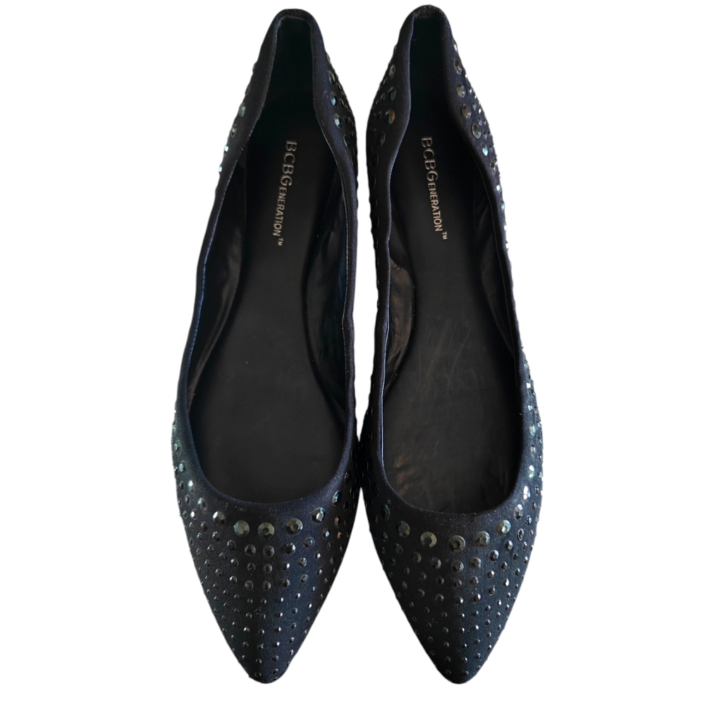 BCBGeneration Black on Black Sequin Studded Ballet Flats | Size 8M/38 - Picture 10 of 10